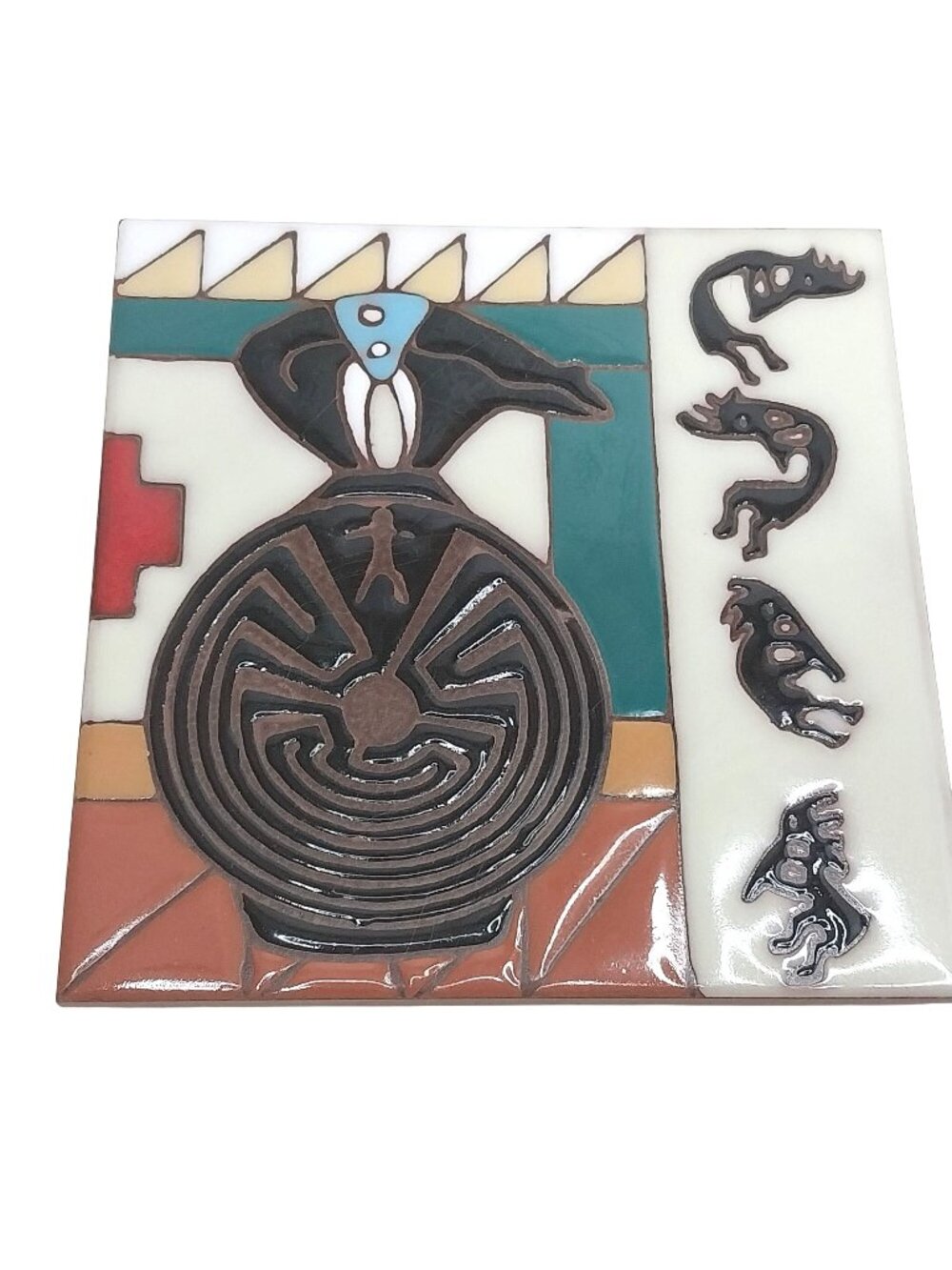 Leone Kuhne Earthtones Bear Fetish Kokopelli Southwestern Native 6x6 Tile Trivet